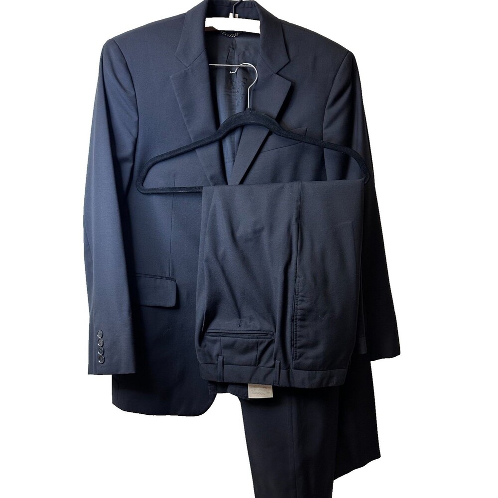 Burberry London Men's Black 100% Virgin Wool Suit 48R/US 38R Pants 32 Italy